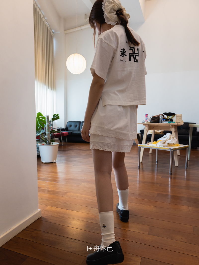 匡舟本色 韩国小众设计 小清新少女fever 蕾丝绣花拼接短裙半身裙