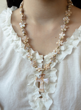 匡舟本色 复古亚文化 哥特暗黑 花朵日韩风格十字架吊坠长款项链