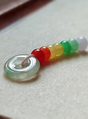 天然缅甸A货翡翠玉石冰种红黄绿多宝小平安扣吊坠手链项链算盘珠