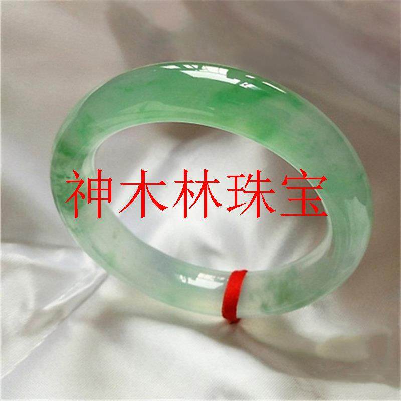 缅甸老坑翡翠色手镯冰种阳绿飘花圆条贵妃玉石手镯高端复古绿女款