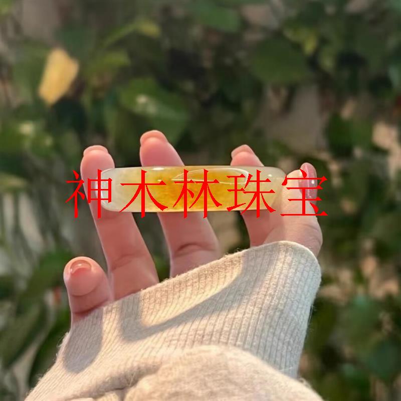 高端老坑翡翠色手镯黄翡色玉镯子手镯正圈玉石鸡油黄冰种平安送礼