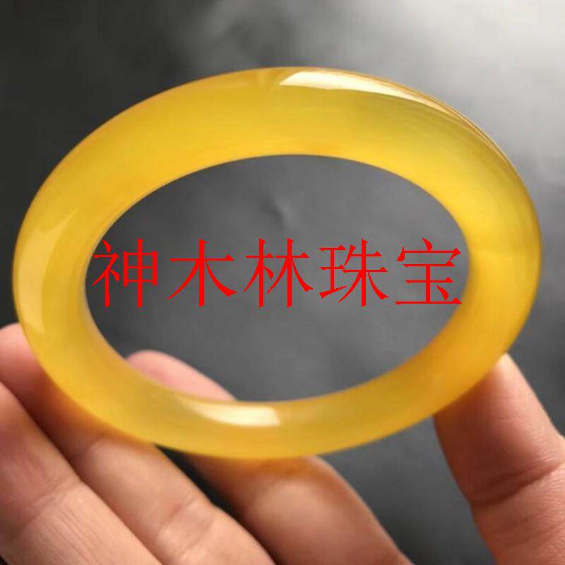 冰透水润黄玉手镯素圈圆条玉手镯