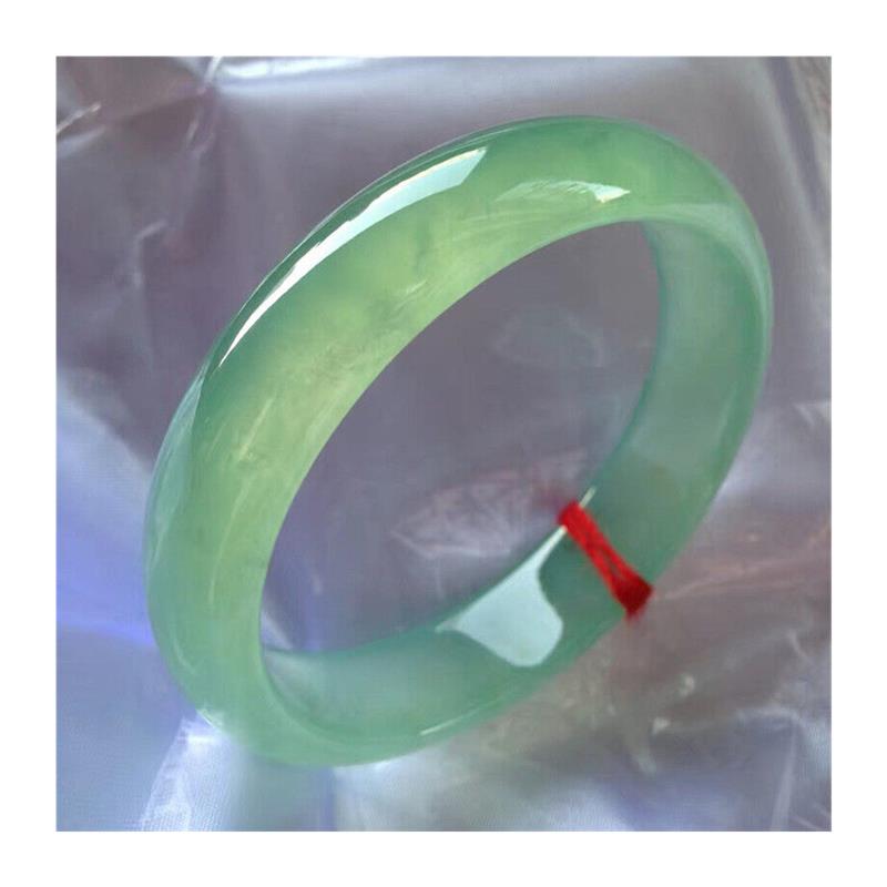 精品缅甸翡翠色玉手镯冰种满色浅油青玉镯子冰透浅绿正圈玉镯女款