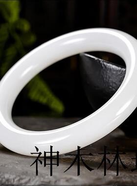 精选新疆山料和田玉白玉手镯羊脂级白玉圆条玉石镯子高档国风女款