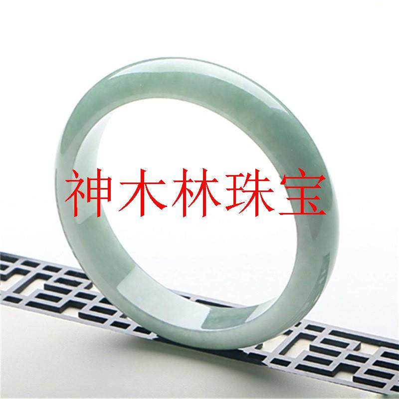 缅甸糯冰种翡翠色手镯浅绿白底青飘花贵妃玉镯子少女款手镯送妈妈