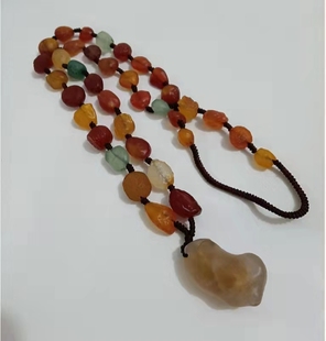 阿拉善原石毛衣链多彩随形玛瑙秋冬长款吊坠流行百搭玉石饰品女款