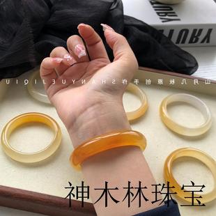 云南黄龙玉手镯冰种飘花黄玉手镯半山水柠檬黄正圈玉石镯子平安镯