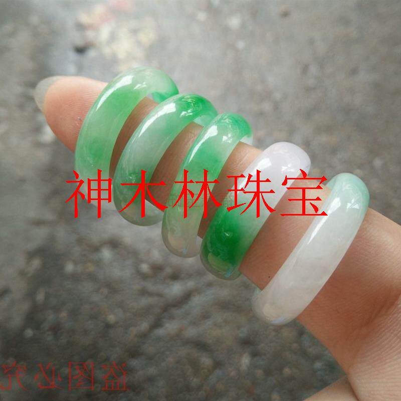 缅甸翡翠色冰种戒指阳绿色飘花尾戒新中式玉戒男女款飘绿指环扳指