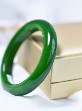 高品质和田玉色碧玉正圈手镯精品青海料玉镯子外蒙料菠菜绿玉石镯