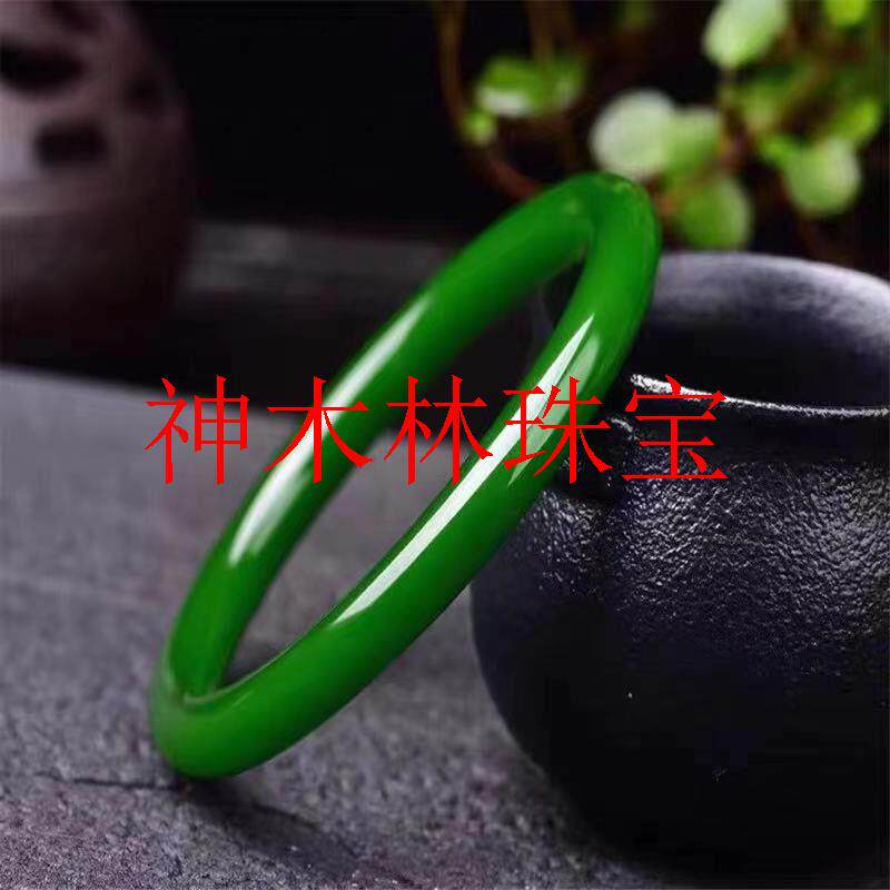 新疆和田玉碧玉细圆条手镯菠菜绿玉镯冰种碧绿镯子美人条细款玉镯