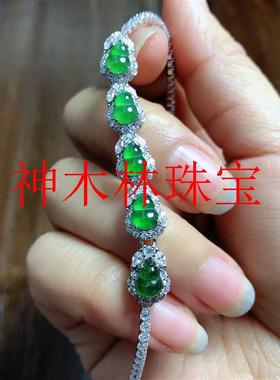 银镶嵌冰种满绿福禄寿玉葫芦手串
