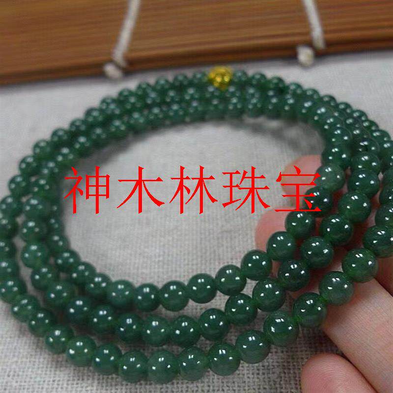翡翠色珠子项链玉石佛珠链圆珠油青项链毛衣链情侣款米珠多圈手链