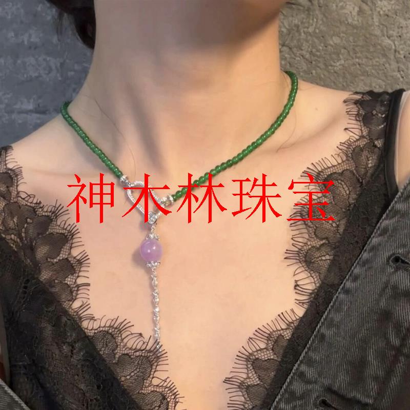 缅甸新中式翡翠色小圆珠子项链轻奢小众设计感新款爆款高级锁骨链