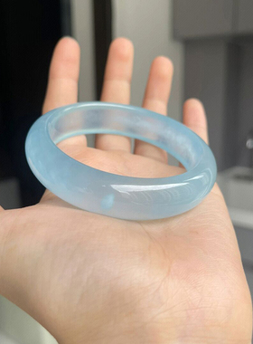 精选冰种海蓝宝正圈手镯宽版原石打磨蓝水冰镯女款高品质饰品送礼