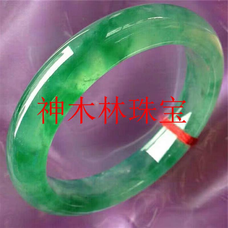 缅甸翡翠色手镯糯冰种老坑冰阳绿飘花玉镯子水润透绿女款玉手饰品