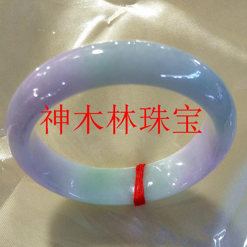缅甸冰糯种翡翠色手镯淡紫色飘绿花精品玉石手镯阳绿飘花正圈玉镯