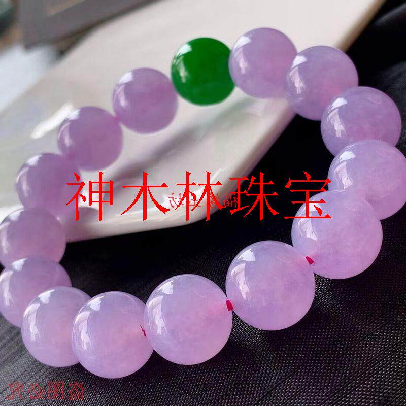 缅甸翡翠色冰种紫罗兰翡翠色手链老坑冰糯种女款阳绿隔珠圆珠手串