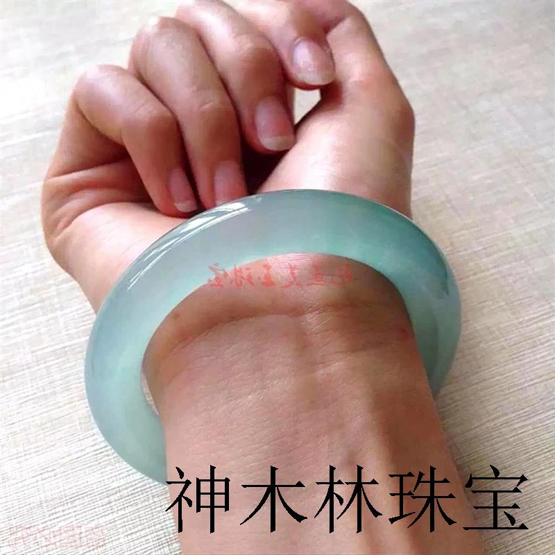 高端缅甸冰种翡翠色手镯圆条吊坠老坑货飘阳绿花玉手镯油青玉镯子