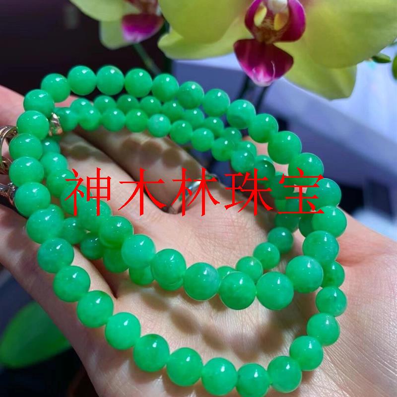 缅甸翡翠色冰阳绿小米珠毛衣链辣绿新中式锁骨链国风原创圆珠项链