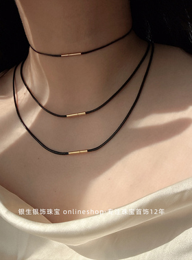 金色扣子可穿吊坠圆皮绳项链项圈