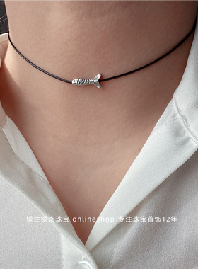 S925纯银极细复古锦鲤choker项链