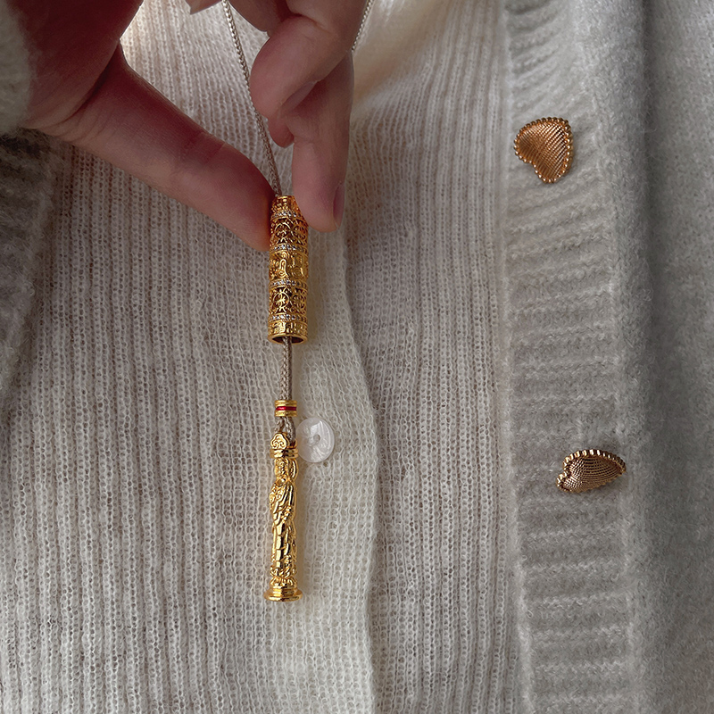 金店同款古法沙金随身佛项链女款2025新款高级感编绳长款毛衣链潮