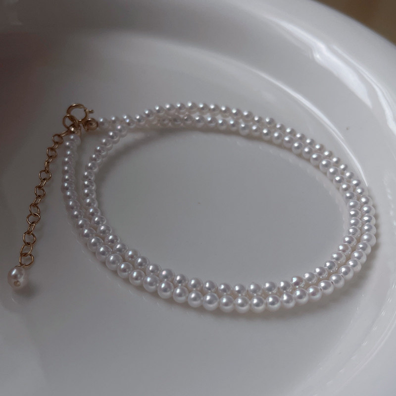 稀有正圆天然淡水baby小米粒珍珠项链轻奢小众高级感锁骨链叠戴潮
