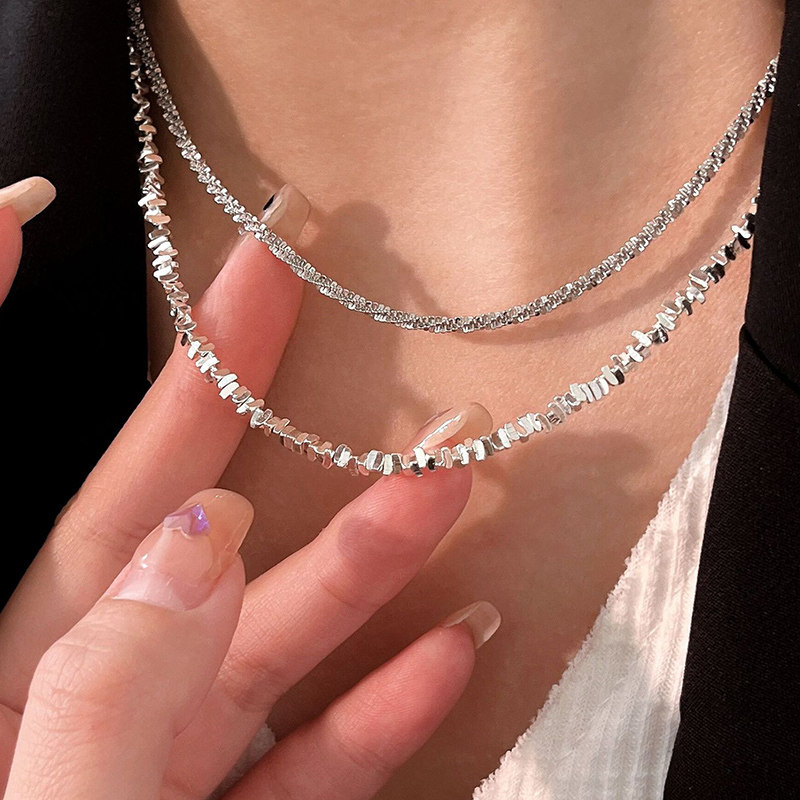 s925纯银碎银几两项链轻奢小众设计碎银子锁骨链女款2026新款百搭