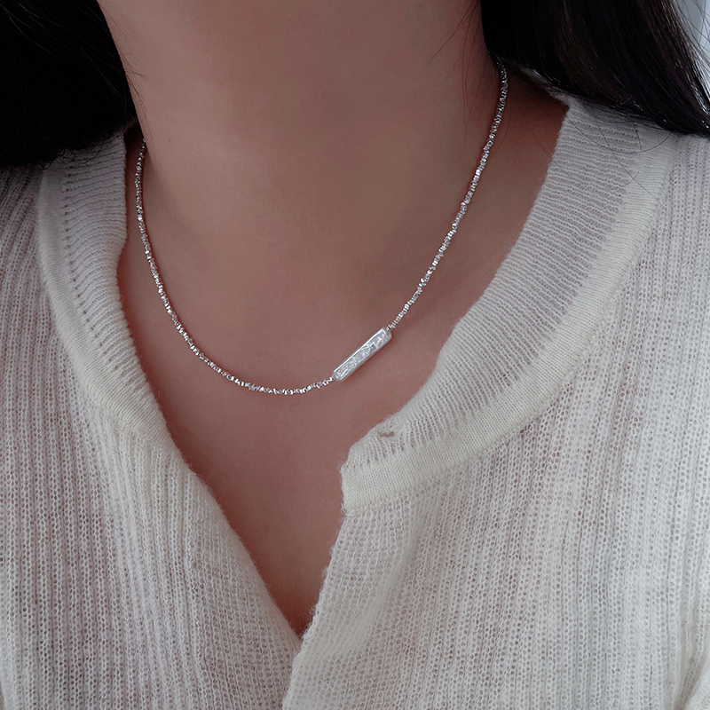 淡水小银条珍珠碎银子项链高级感