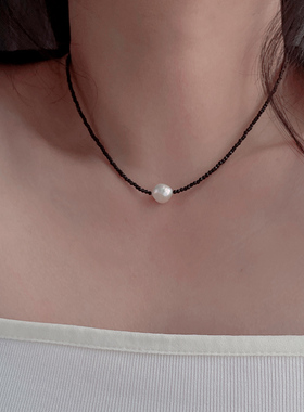 天然黑尖晶巴洛克淡水珍珠项链