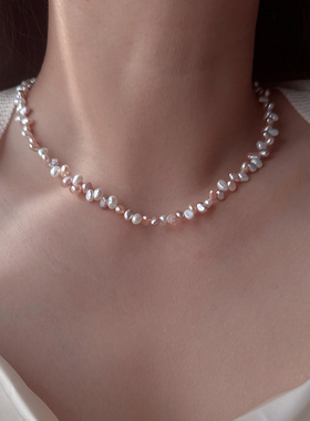 新款强光错位天然珍珠糖果色项链