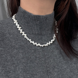 精品天然淡水真珍珠项链女款S925纯银磁吸扣毛衣项链珍珠毛衣链潮
