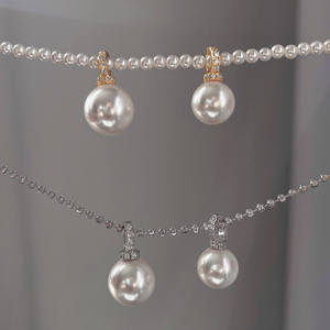 S925纯银大孔径一颗珍珠吊坠可搭配多种项链新款轻奢小众挂坠高级