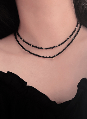 美国14k包金天然黑尖晶金豆项链