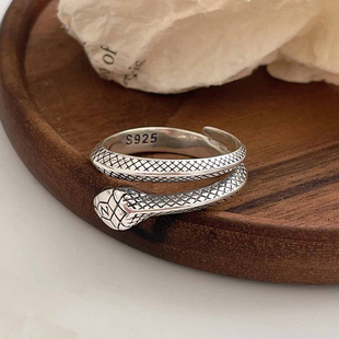 s925纯银小蛇开口戒指女2024年新款缠绕指环轻奢小众设计感百搭潮