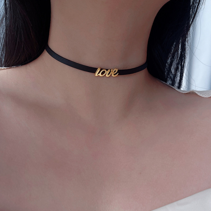 独特Love字母项圈choker韩版项链女纯银简约黑色颈链锁骨链颈带潮