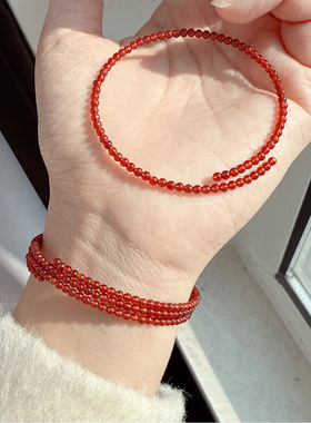 极细天然红玛瑙开口回弹手镯女款