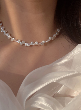 精品强光天然错孔小花瓣珍珠项链