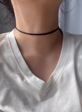 纯银高叶同款细款皮绳项圈choker
