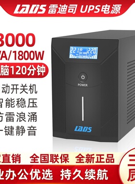 雷迪司UPS不间断电源D3000稳压3KVA1800W服务器NAS电脑自动开关机