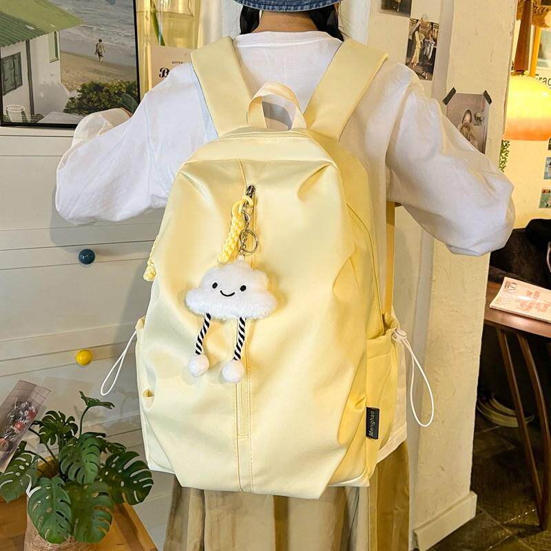 正品2024新款小清新纯色书包女生初高中学生轻便双肩包