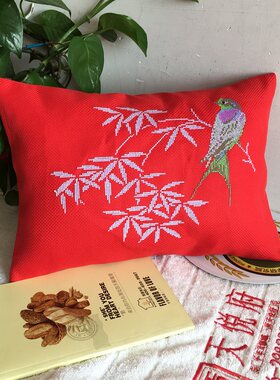机绣手工成品非印花十字绣车抱枕腰枕小儿枕套件 花鸟素色创意DIY
