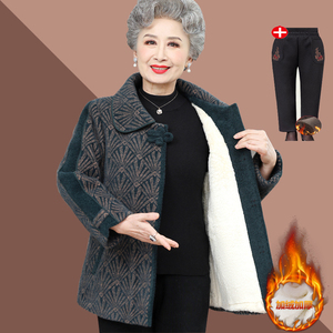 奶奶冬装中老年人加绒加厚水貂绒外套女妈妈高端呢子上衣老人棉衣