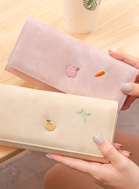 钱包女长款2025新款韩版可爱少女心绣花多卡位折叠学生零钱包卡包