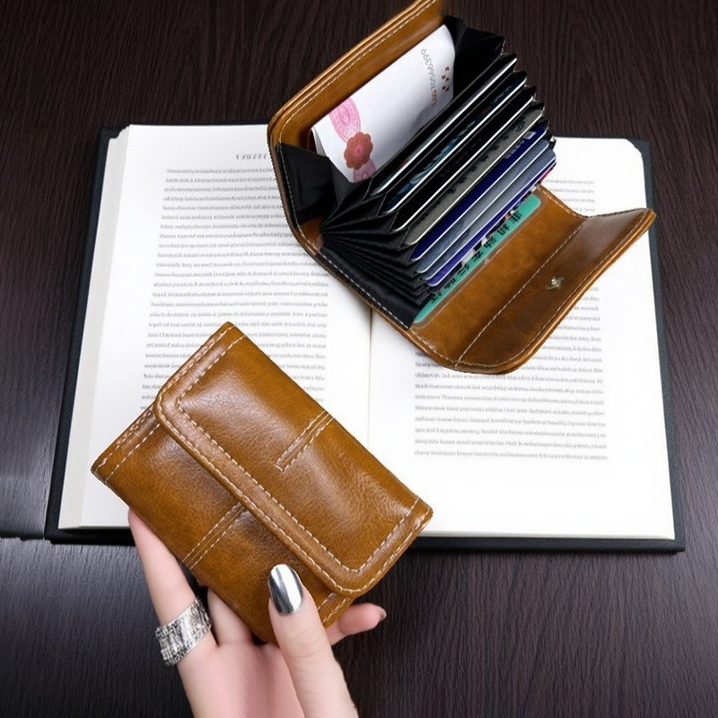 卡包女小巧复古油蜡皮多卡位卡套