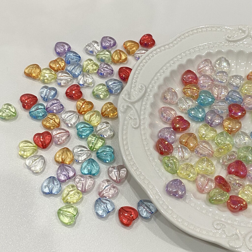 透明镀彩ab多彩爱心闪亮珠粉色 diy手工自制手链串珠装饰配件散珠