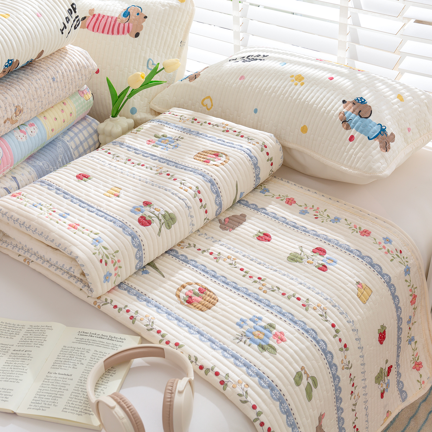 2025新款全棉床盖榻榻米床盖纯棉夹棉床单三件套四季通用平铺定制