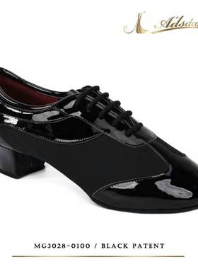 ADS男拉丁舞鞋男童成人黑色恰恰比赛防滑舞鞋漆皮两点底MG3028