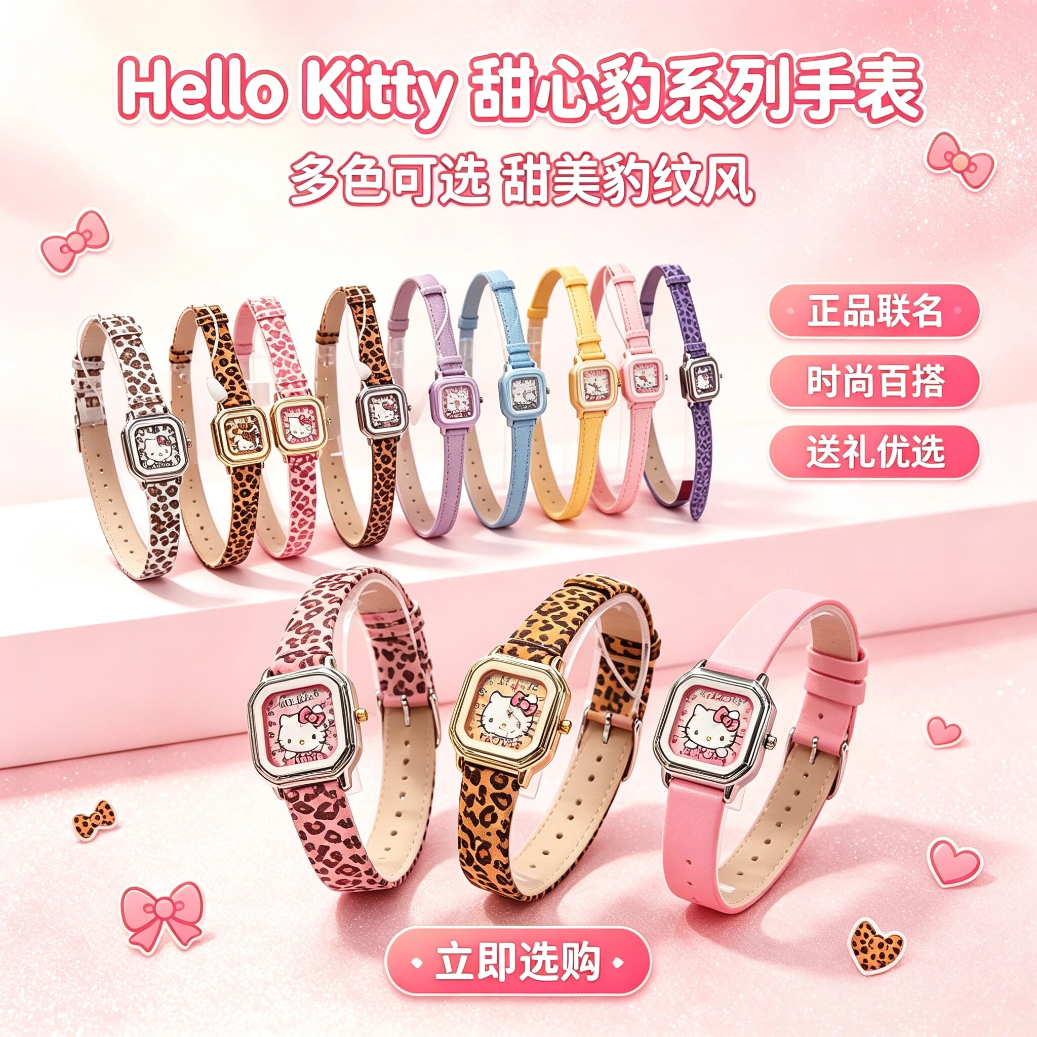 萌趣正版三丽鸥HelloKitty款甜心豹表系列手表KT猫电子表腕表盲盒图片
