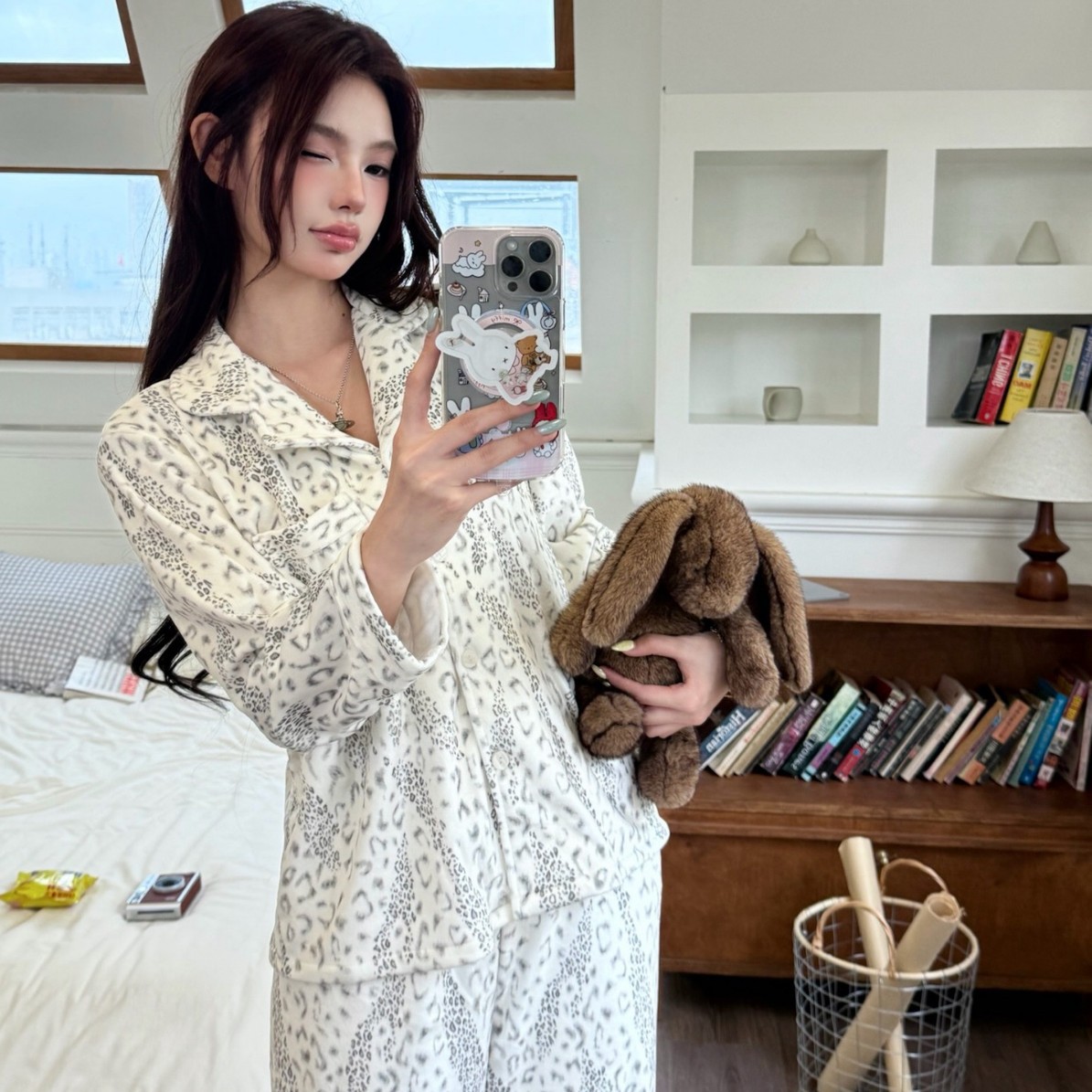 【俏皮甜心】2026春秋季长袖睡衣复古风豹纹开衫套装宽松家居服女